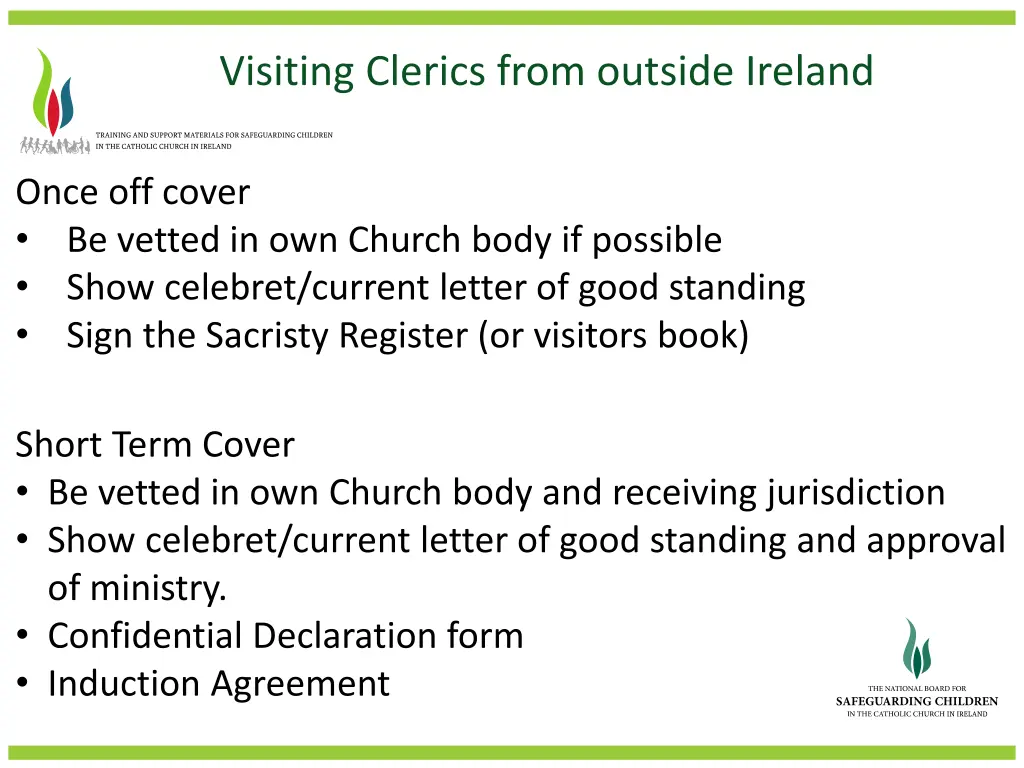 visiting clerics from outside ireland