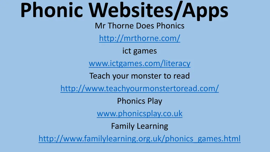 phonic websites apps mr thorne does phonics http