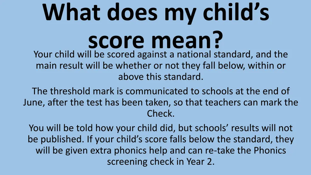 what does my child s score mean your child will
