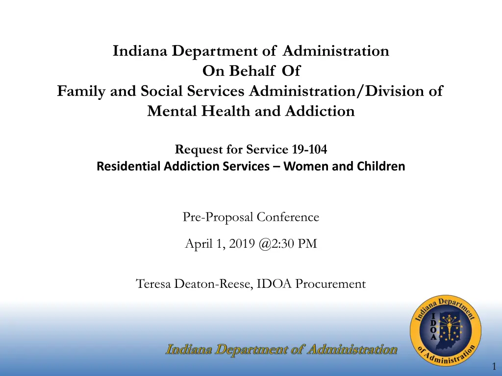 indiana department of administration on behalf