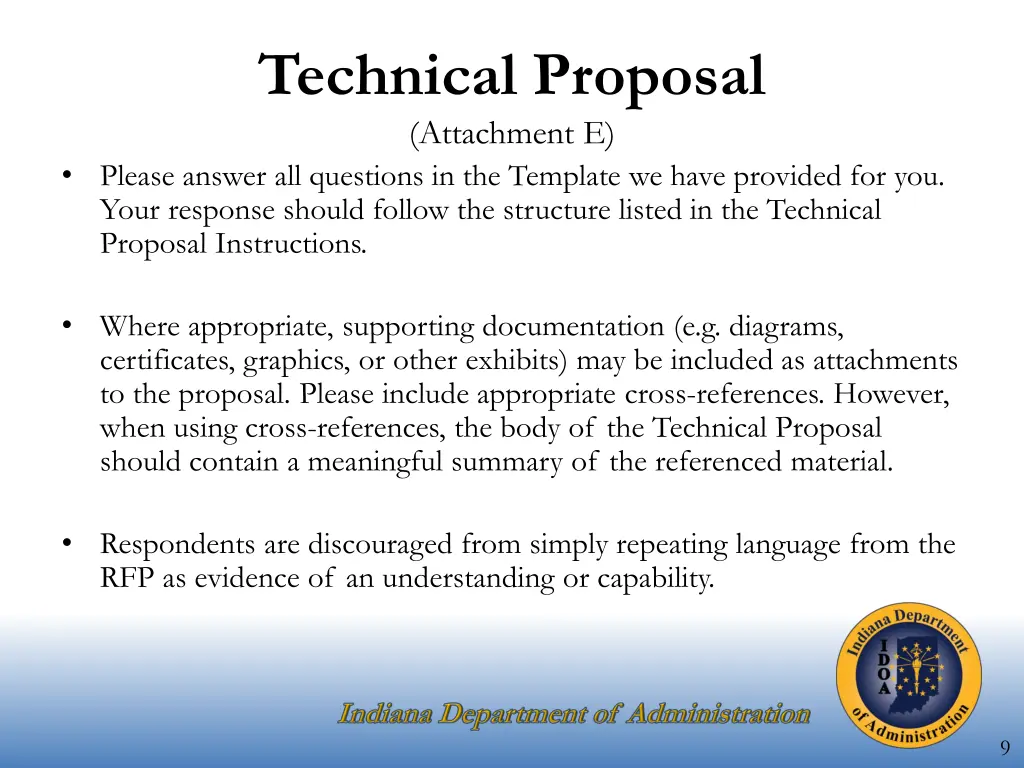 technical proposal attachment e please answer