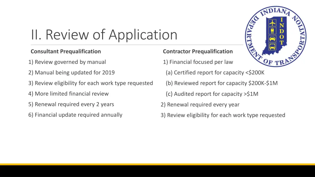 ii review of application