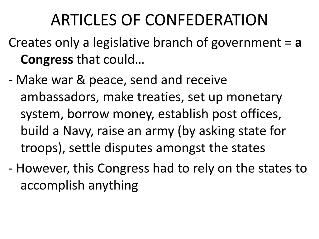 articles of confederation creates only