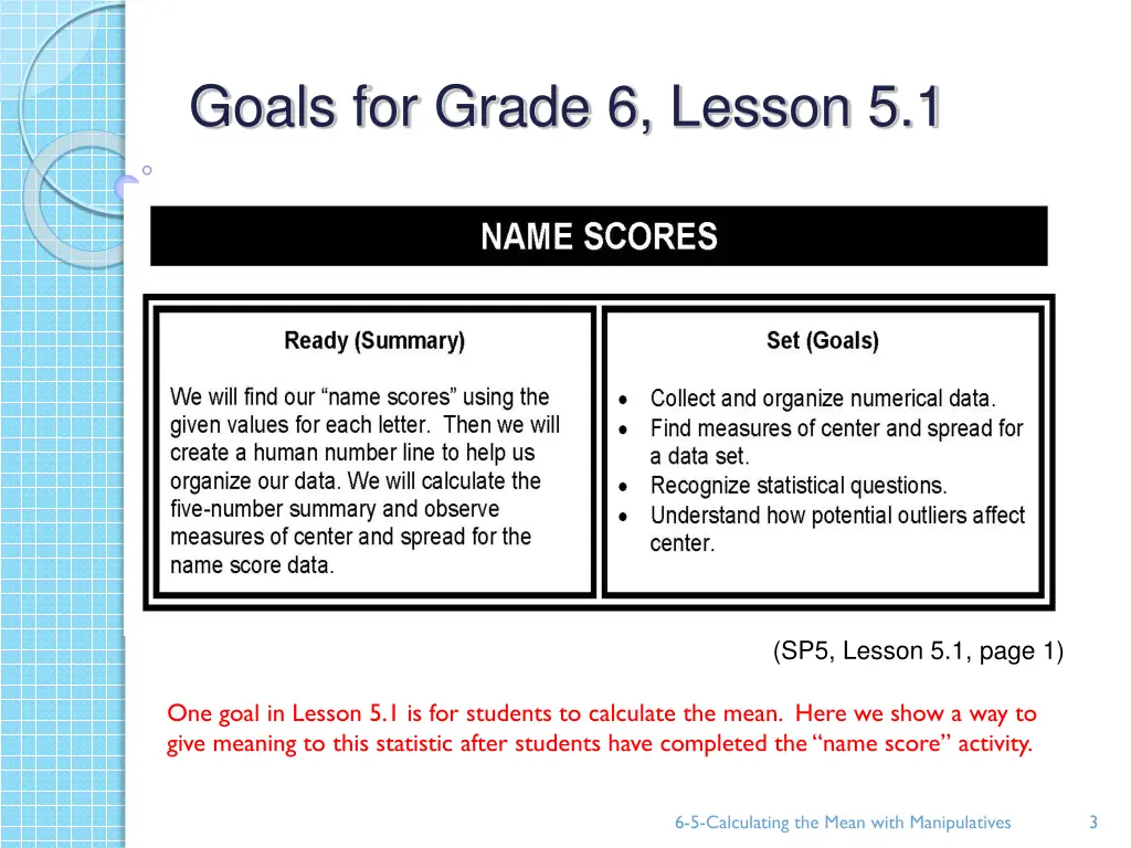 goals for grade 6 lesson 5 1