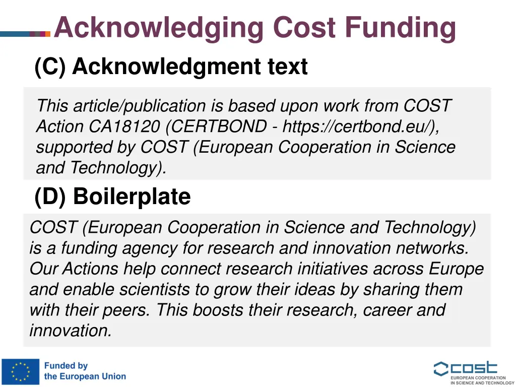 acknowledging cost funding c acknowledgment text