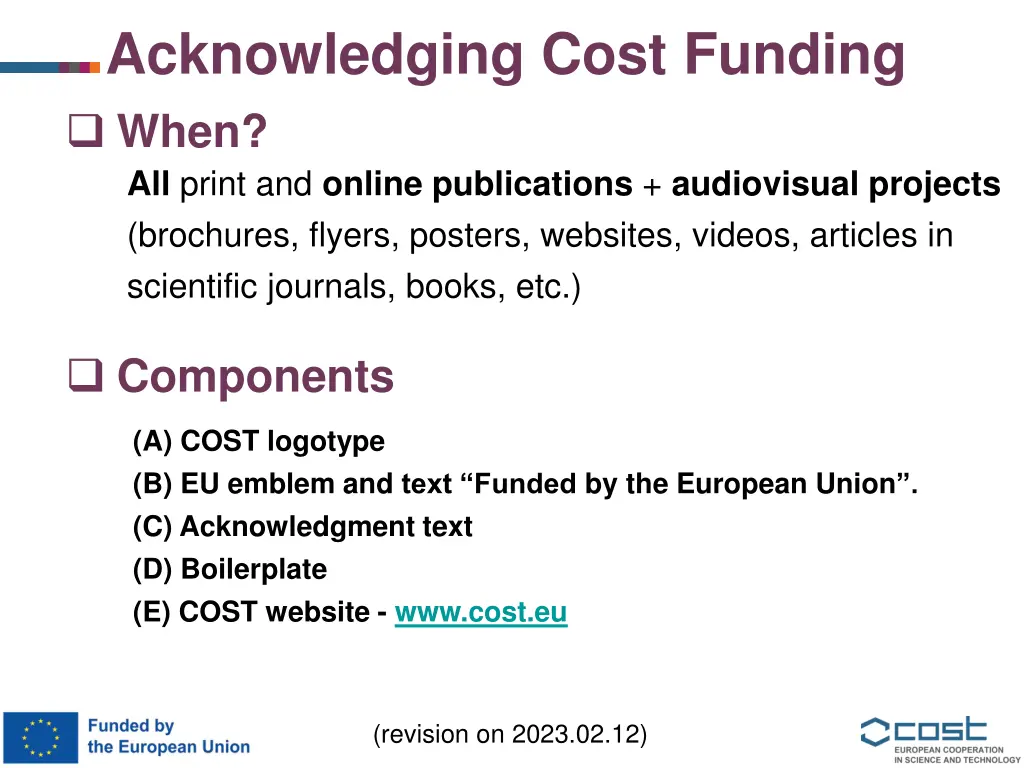 acknowledging cost funding when all print