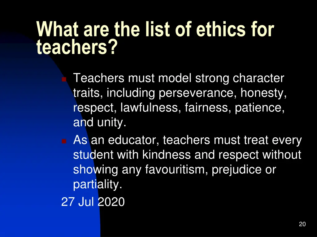 what are the list of ethics for teachers