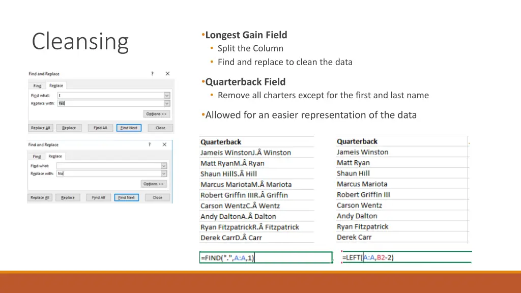 longest gain field split the column find