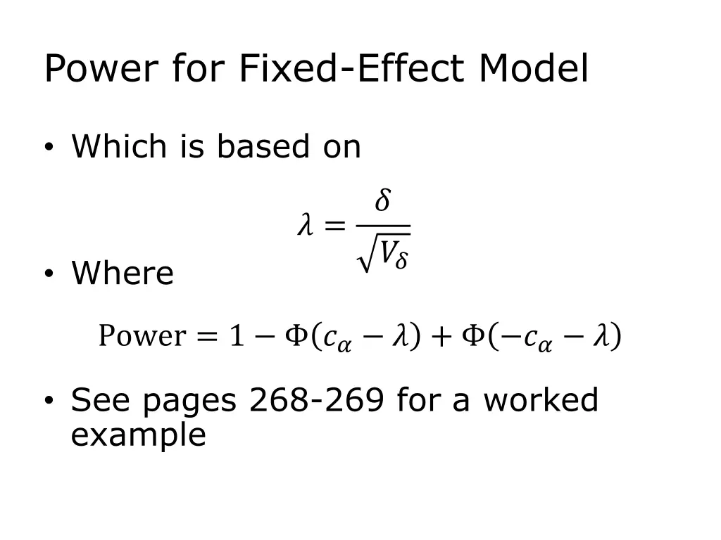 power for fixed effect model 1