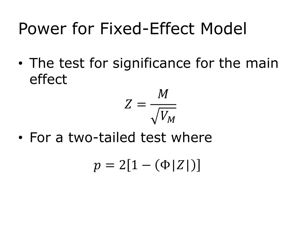 power for fixed effect model