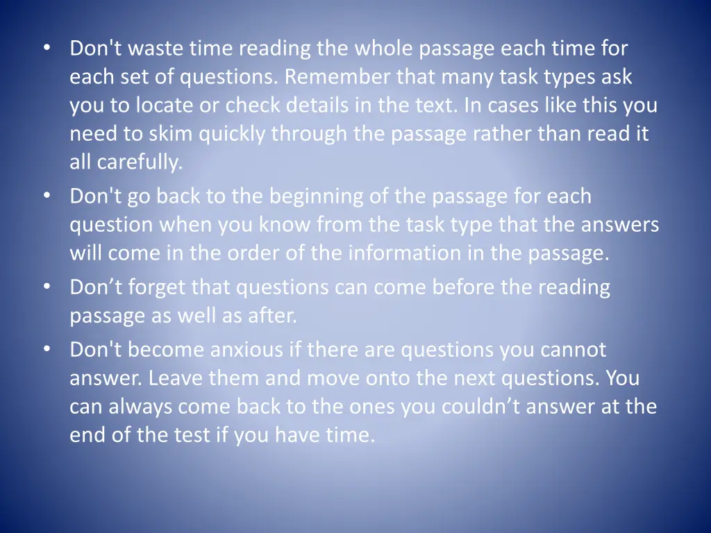 don t waste time reading the whole passage each