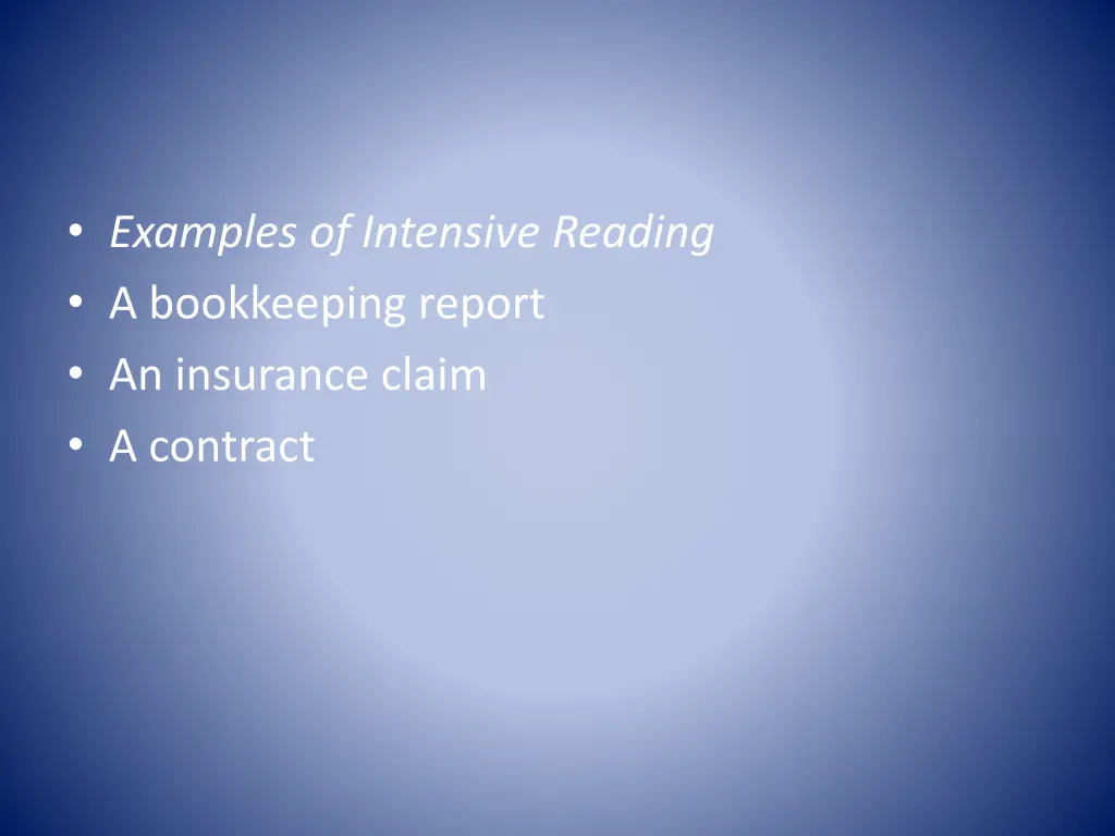 examples of intensive reading a bookkeeping
