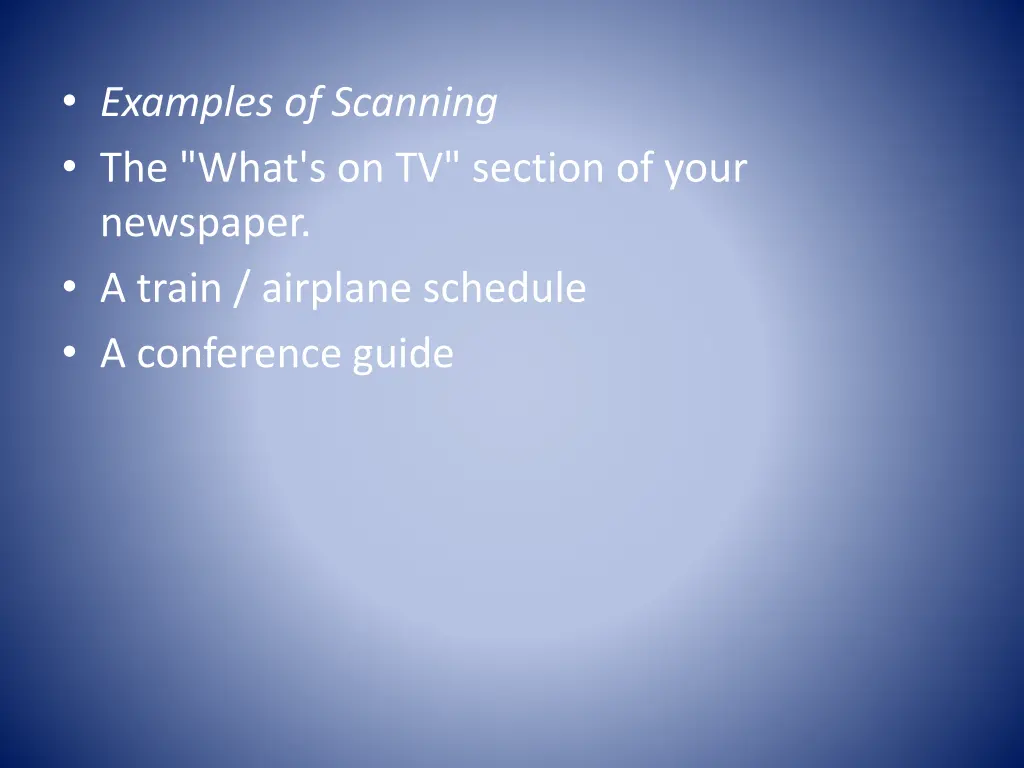 examples of scanning the what s on tv section