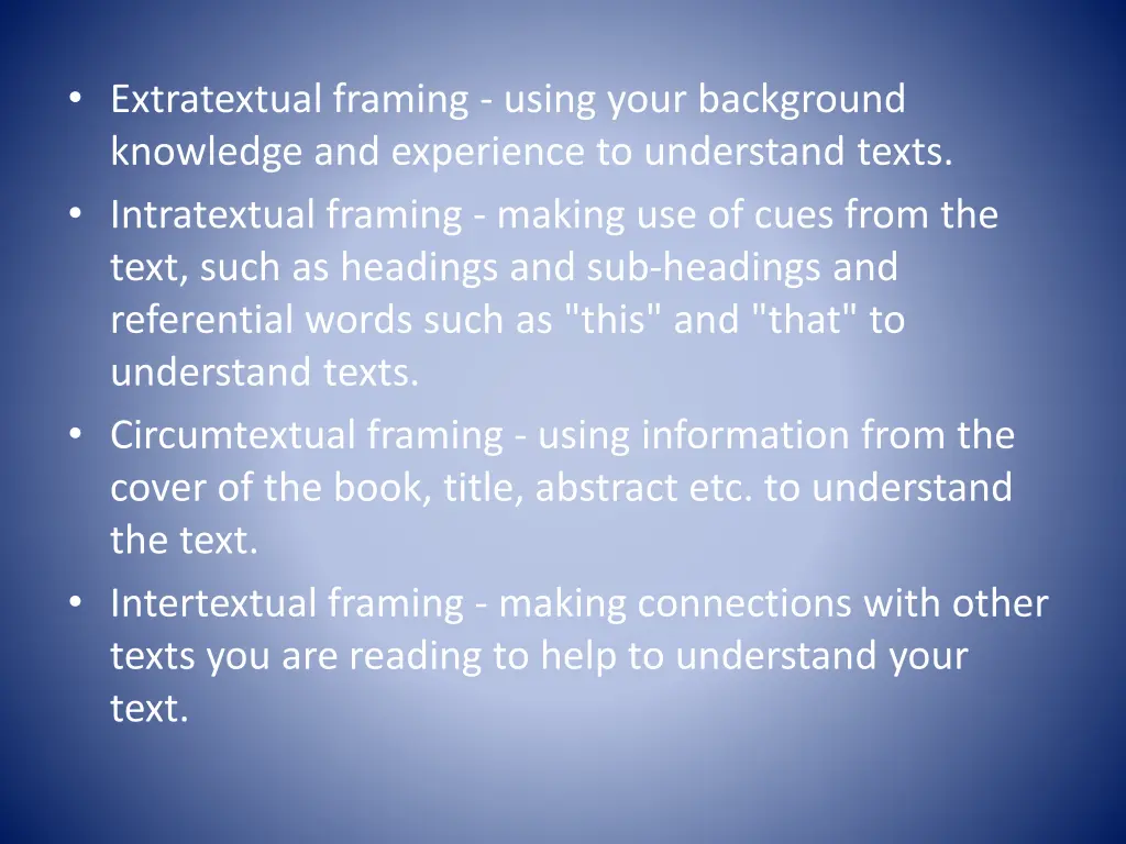 extratextual framing using your background