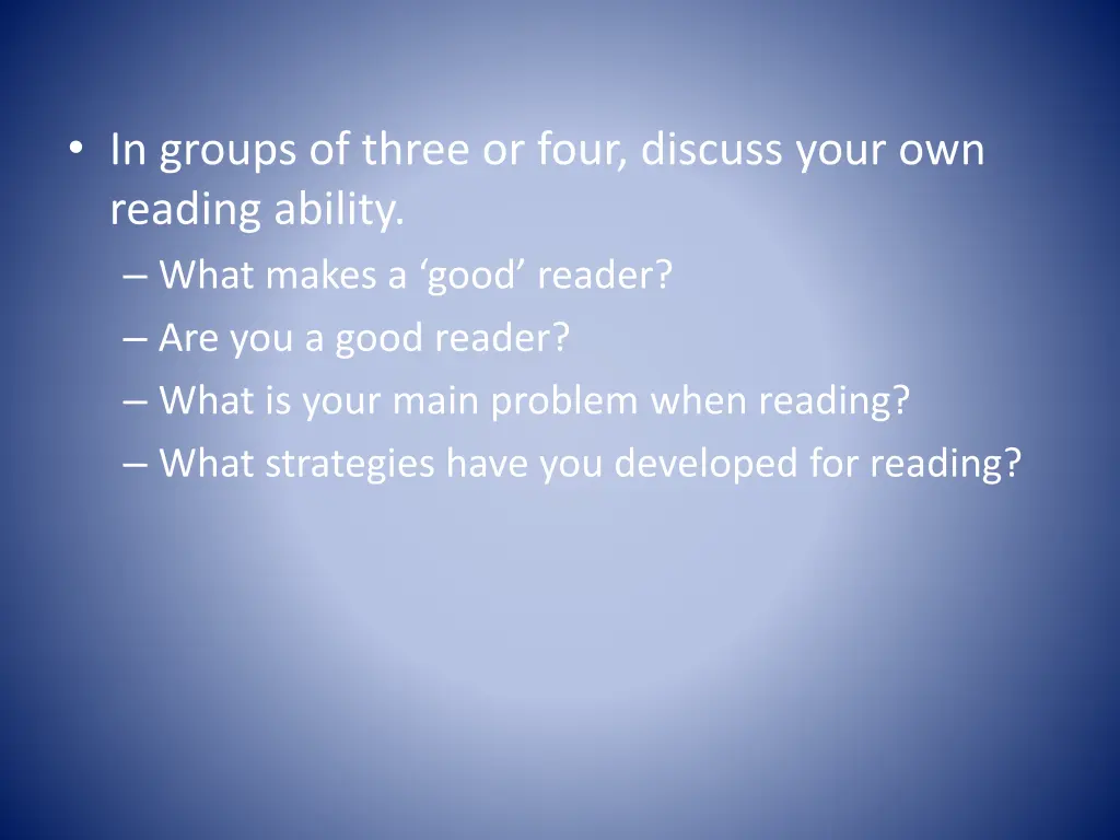 in groups of three or four discuss your
