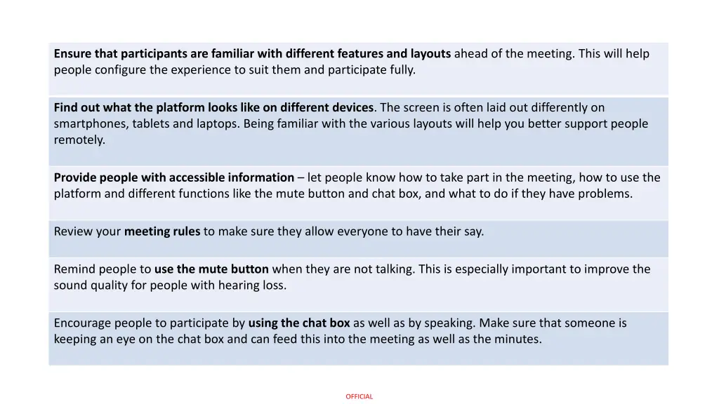 ensure that participants are familiar with