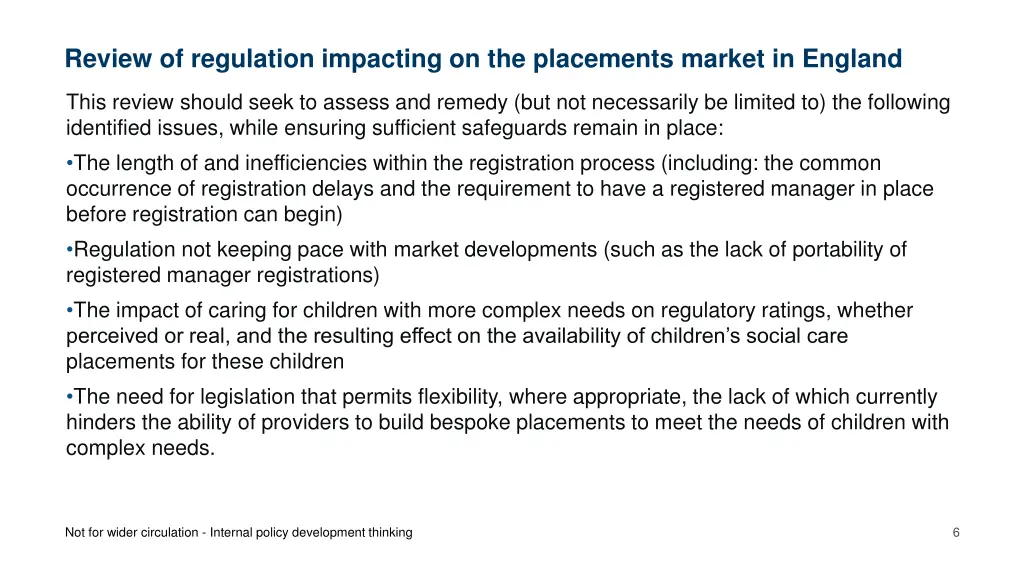 review of regulation impacting on the placements