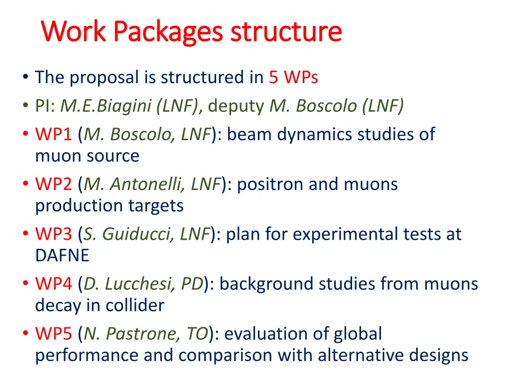 work packages structure work packages structure
