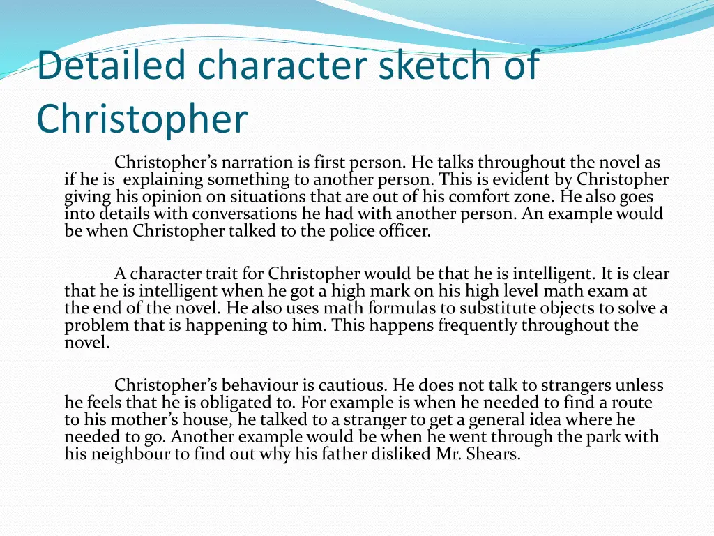 detailed character sketch of christopher