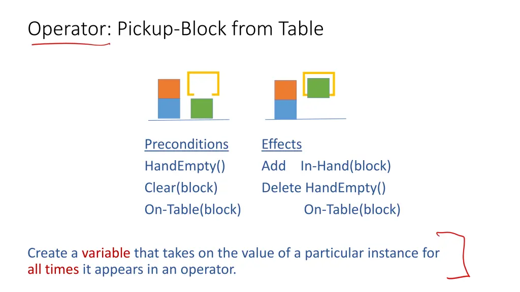 operator pickup block from table
