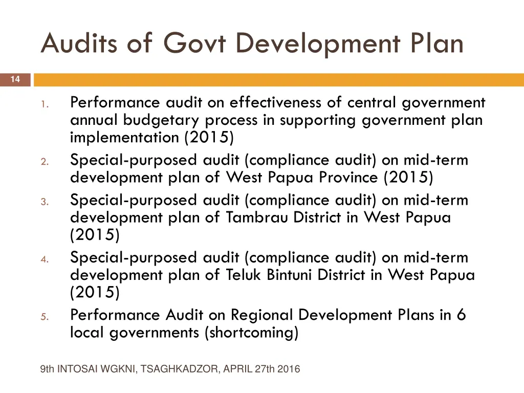 audits of govt development plan