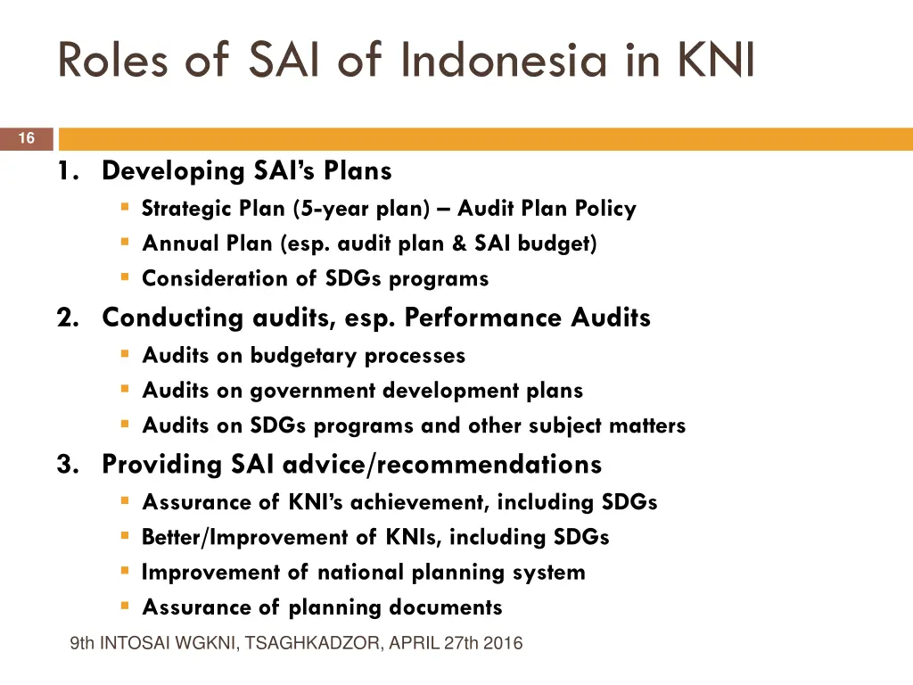 roles of sai of indonesia in kni