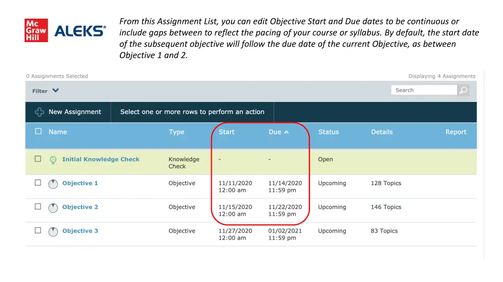 from this assignment list you can edit objective