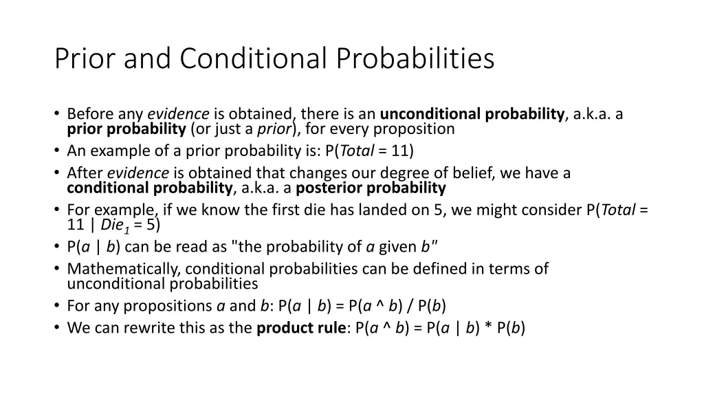 prior and conditional probabilities
