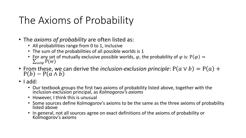 the axioms of probability