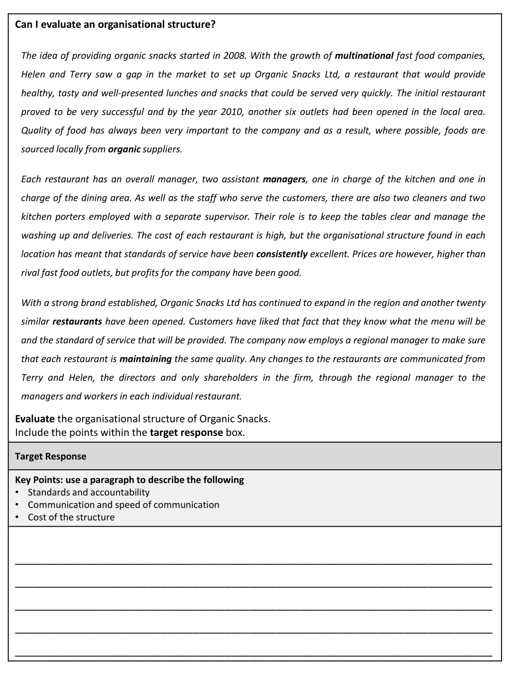 can i evaluate an organisational structure