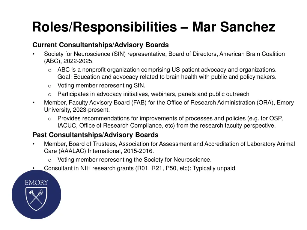 roles responsibilities mar sanchez