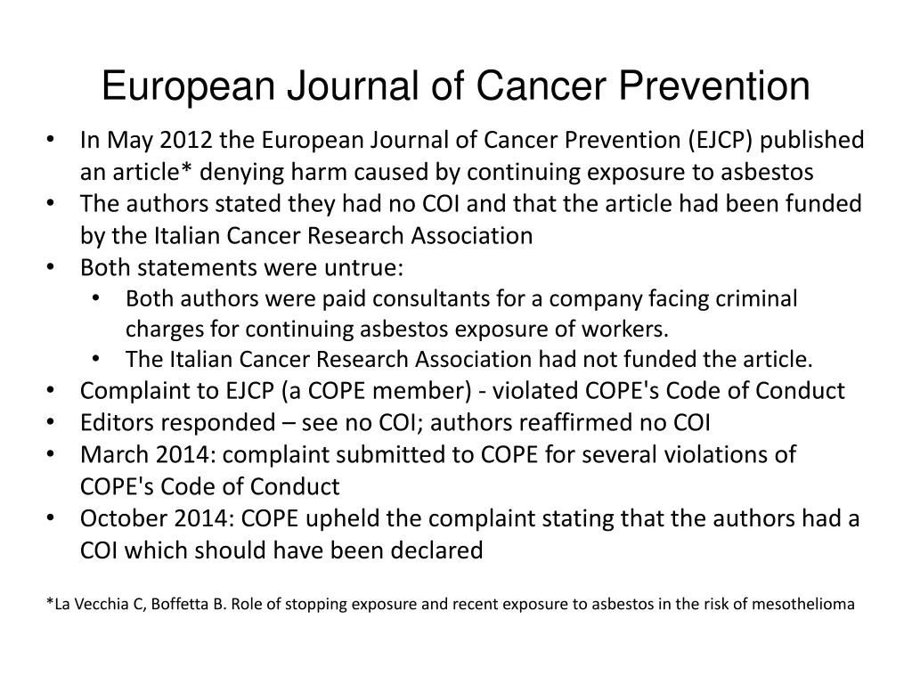european journal of cancer prevention