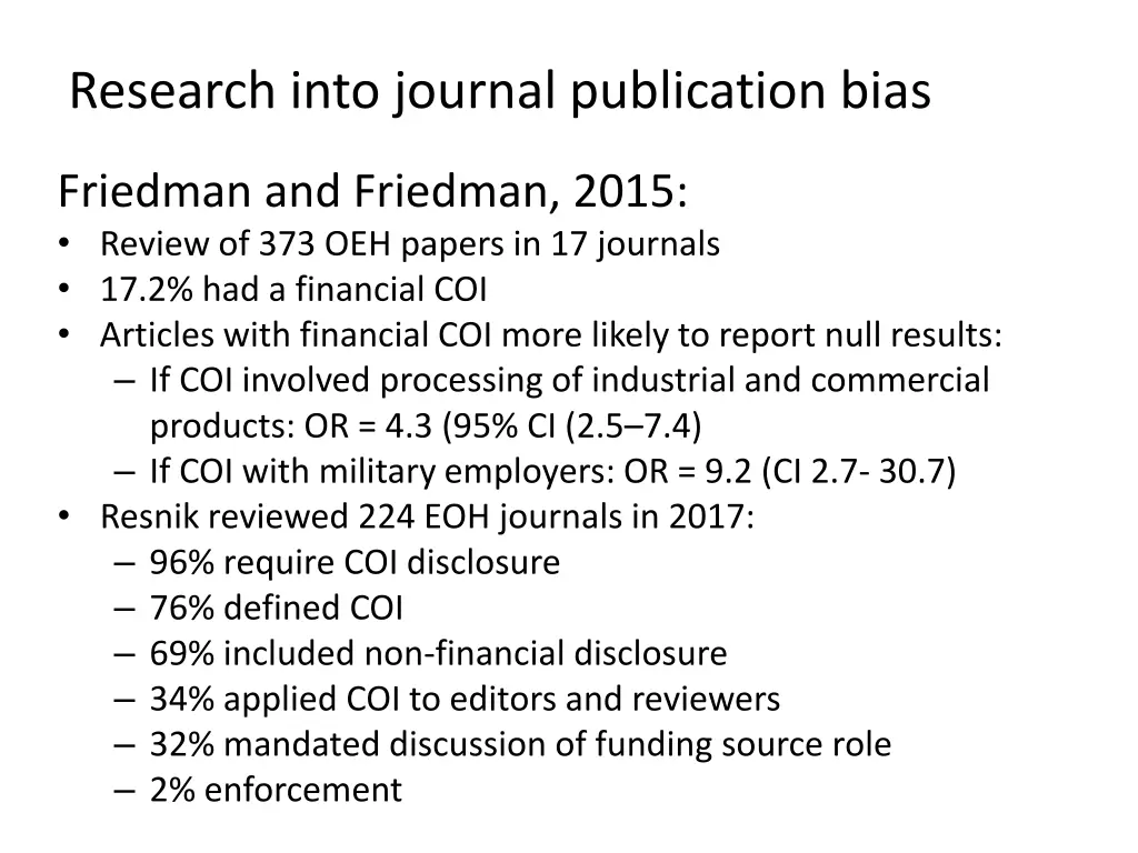research into journal publication bias