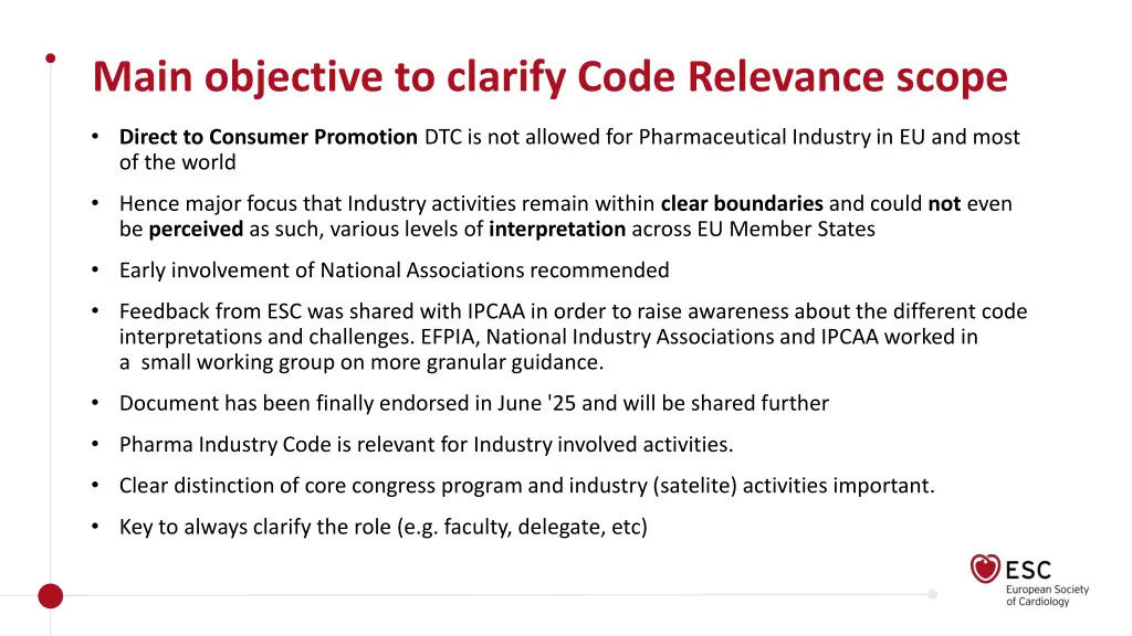 main objective to clarify code relevance scope