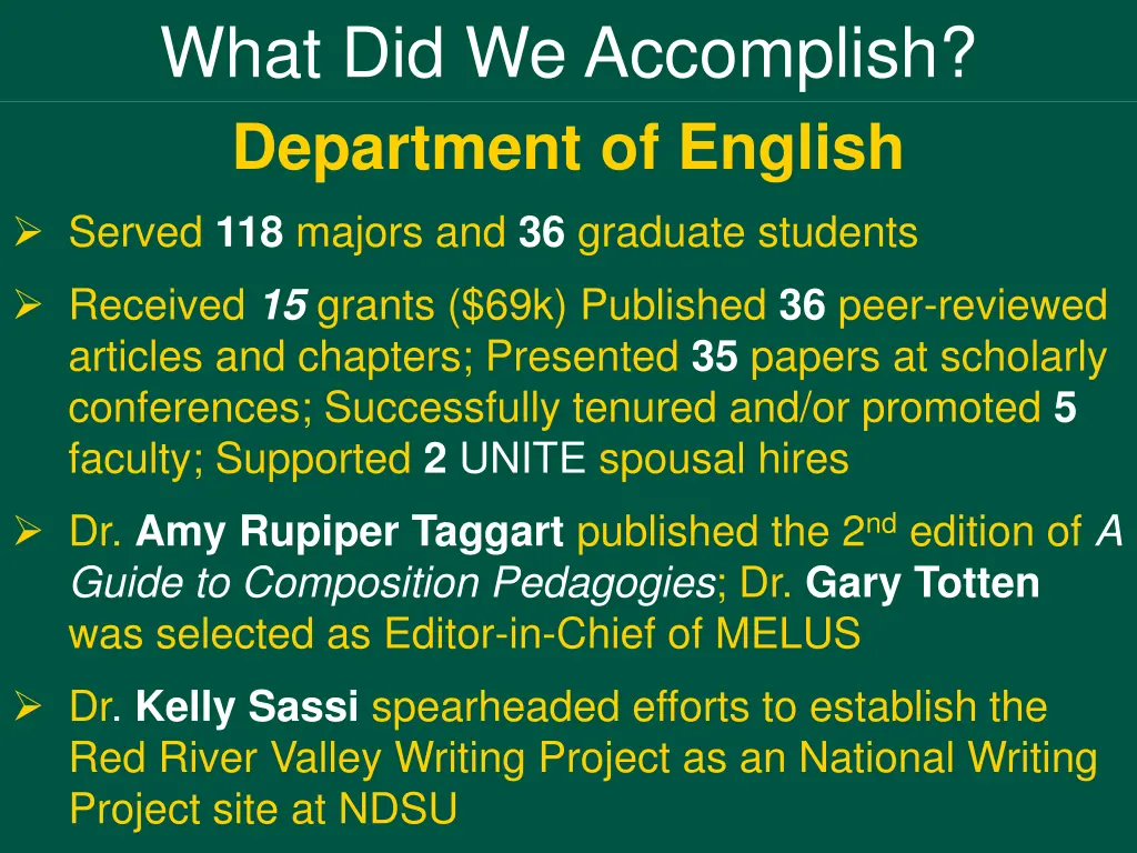 what did we accomplish department of english