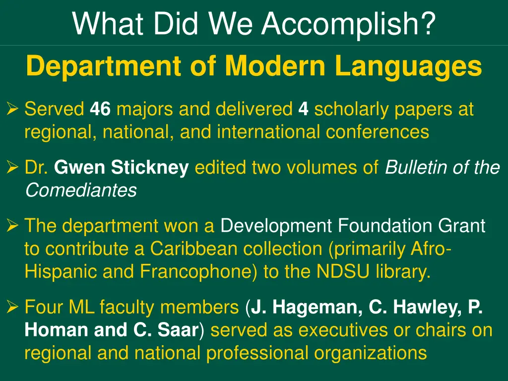 what did we accomplish department of modern