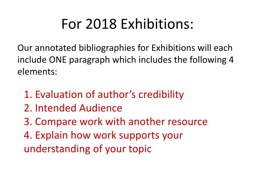for 2018 exhibitions