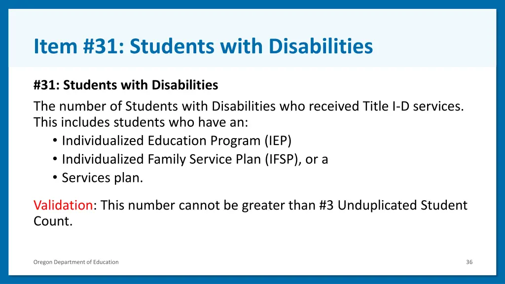 item 31 students with disabilities
