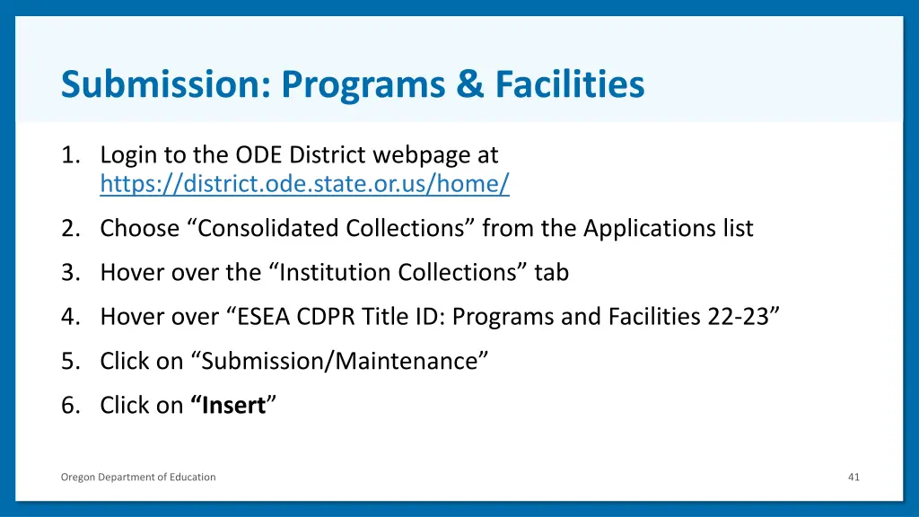 submission programs facilities