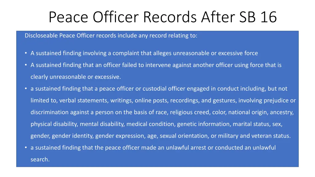 peace officer records after sb 16