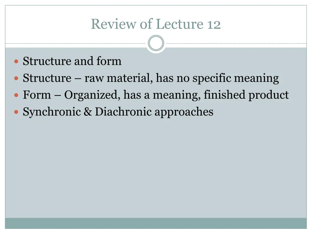 review of lecture 12
