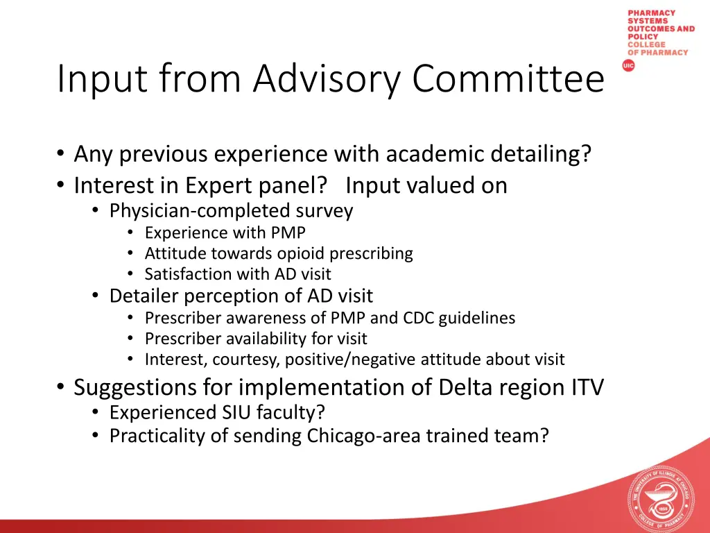 input from advisory committee
