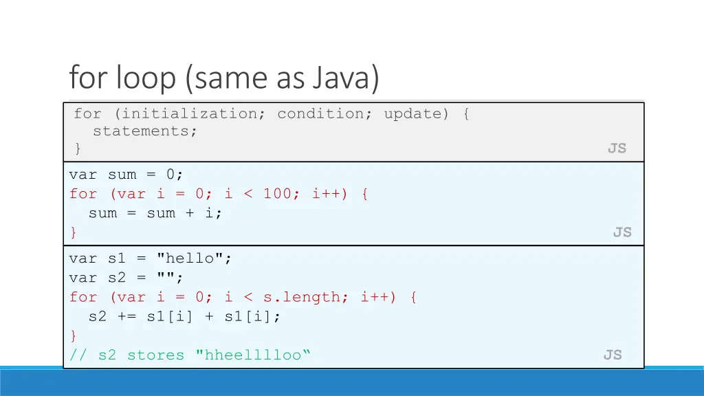 for loop same as java for initialization