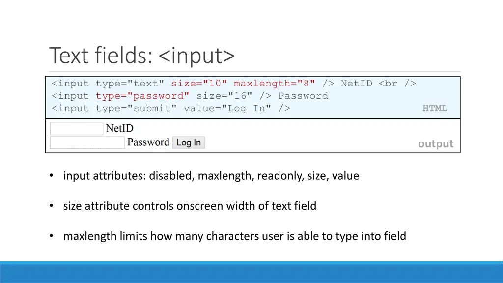 text fields input