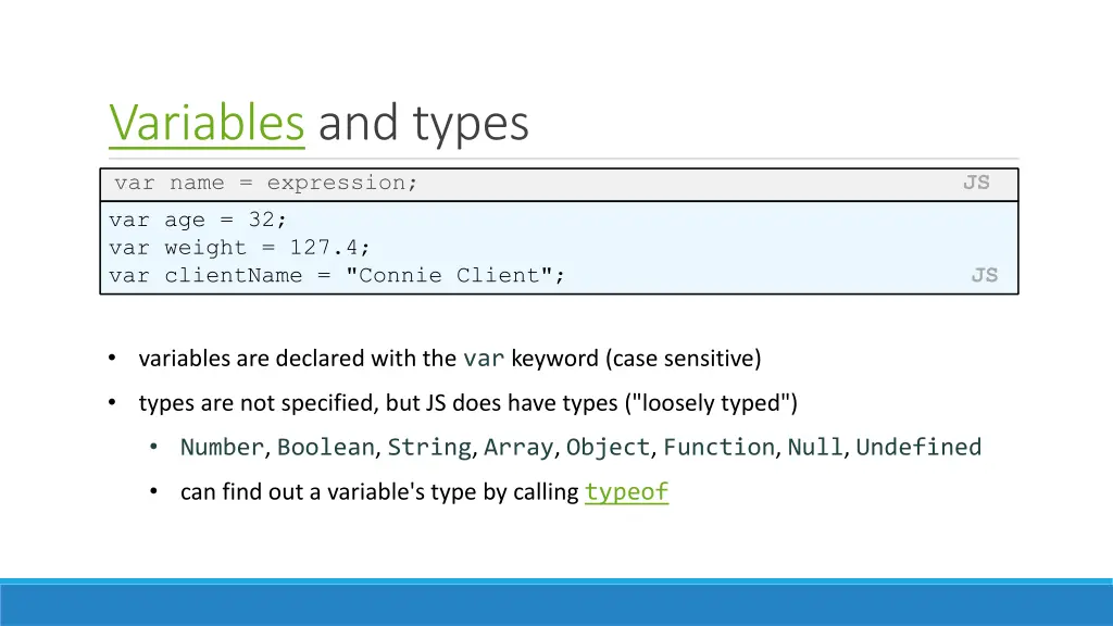 variables and types