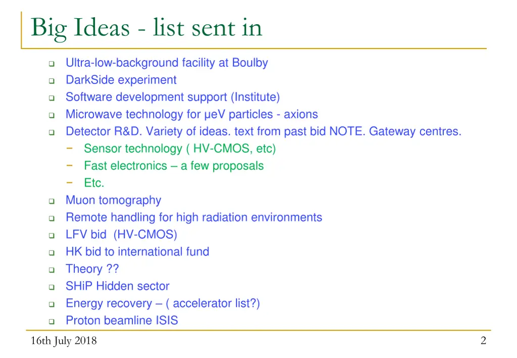 big ideas list sent in