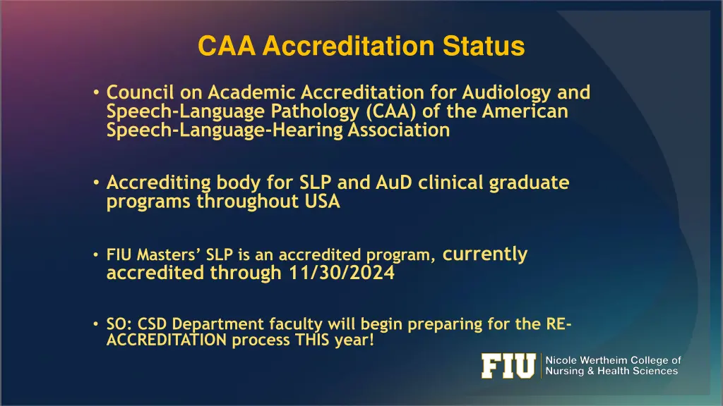 caa accreditation status