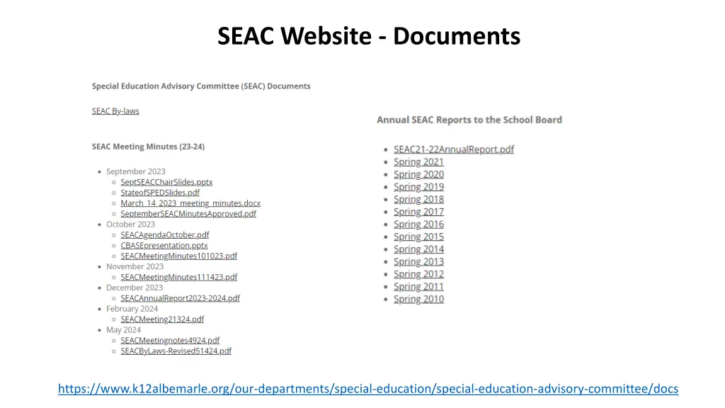 seac website documents