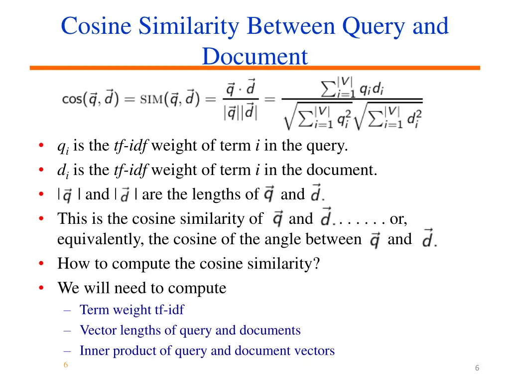 cosine similarity between query and document