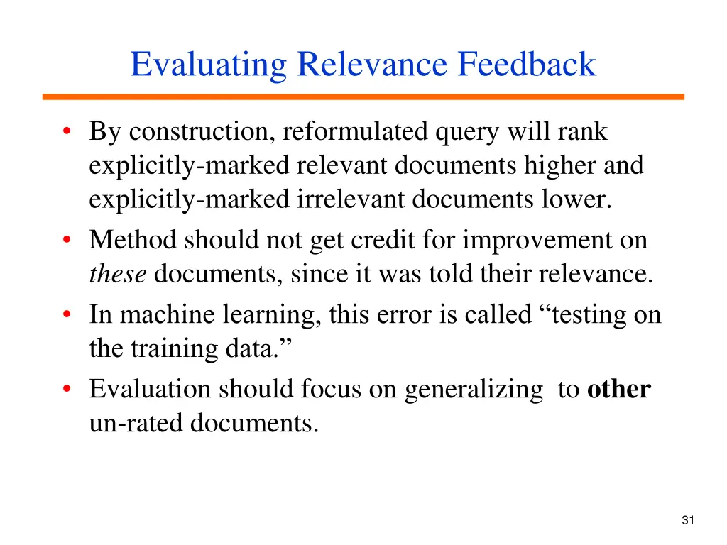 evaluating relevance feedback